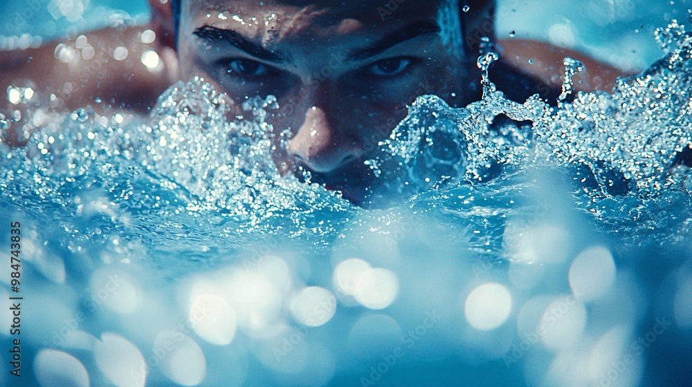 Fototapeta premium Swimmer Diving with Water Breaking in Detail