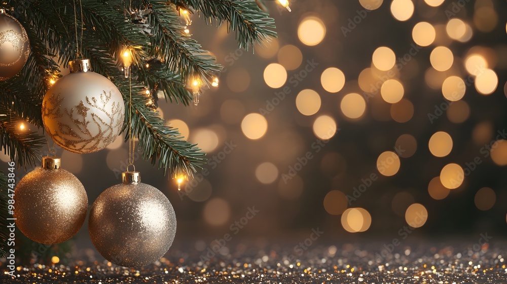 Elegant Christmas Tree with Gold Ornaments and Lights Elegant Christmas Tree with Gold Ornaments and Lights