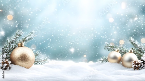 Sparkling Winter Scene with Christmas Ornaments