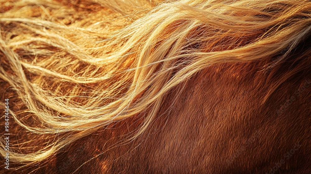 Naklejka premium Horse's Mane Flowing in Wind, Highlighted by Sunlight