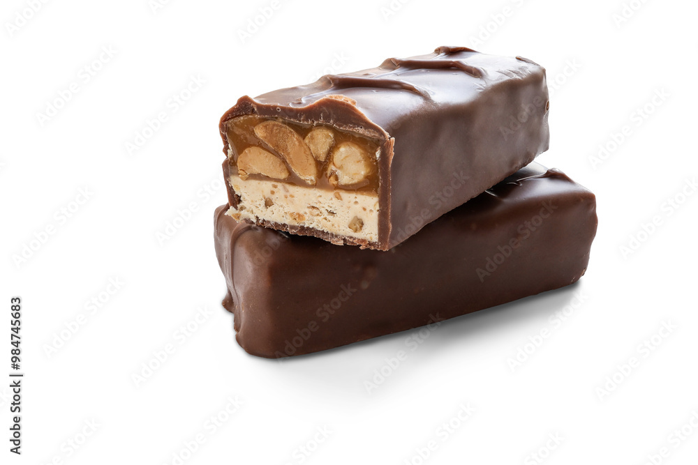 Chocolate bars, whole and half sweet candies isolated on transparent background Chocolate bars, whole and half sweet candies isolated on transparent background