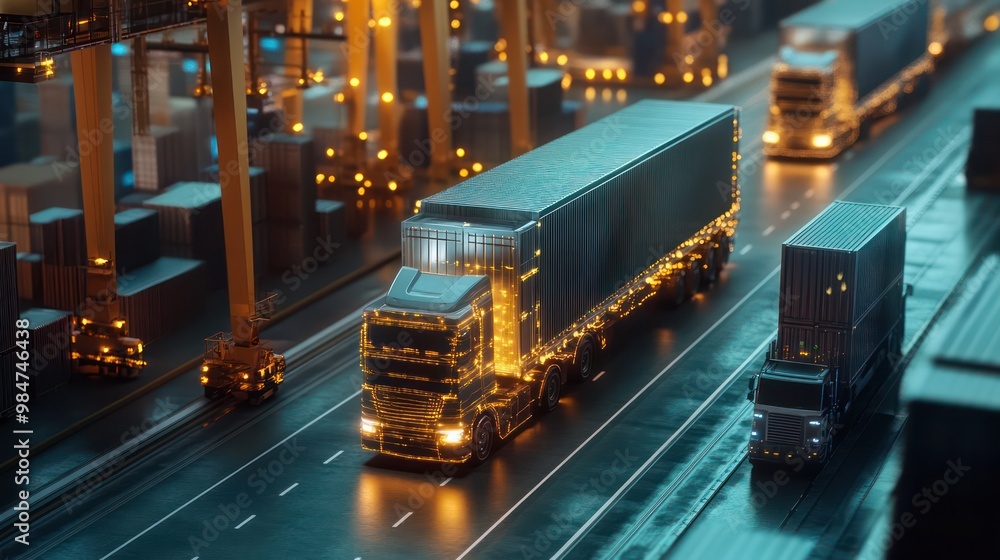 Fototapeta premium AI-driven logistics optimization, with predictive analytics and machine learning improving the efficiency of supply chains