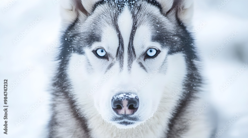 A close-up portrait of a Siberian Husky with striking facial markings, emphasizing its expressive eyes against a soft pastel backdrop A close-up portrait of a Siberian Husky with striking facial markings, emphasizing its expressive eyes against a soft pastel backdrop
