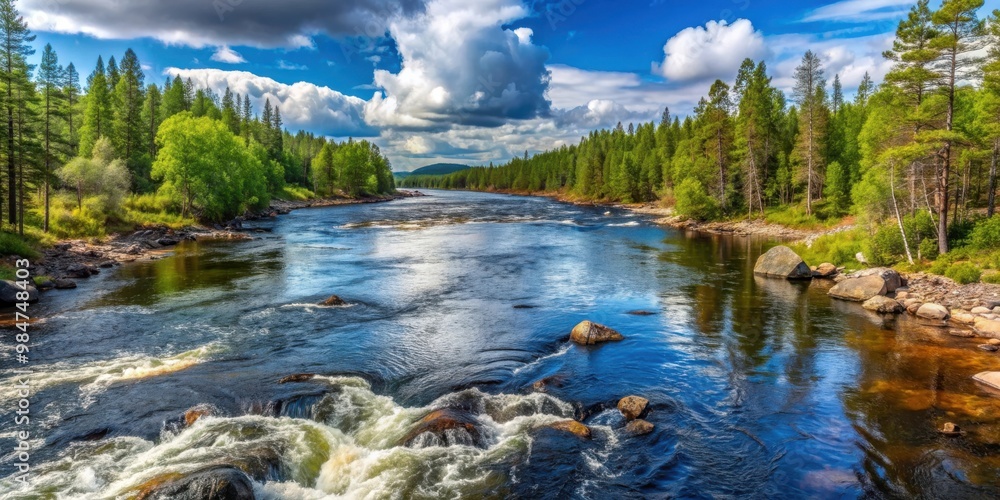 Φωτογραφία Scenic view of a salmon river landscape in Farnebofjarden national park in north