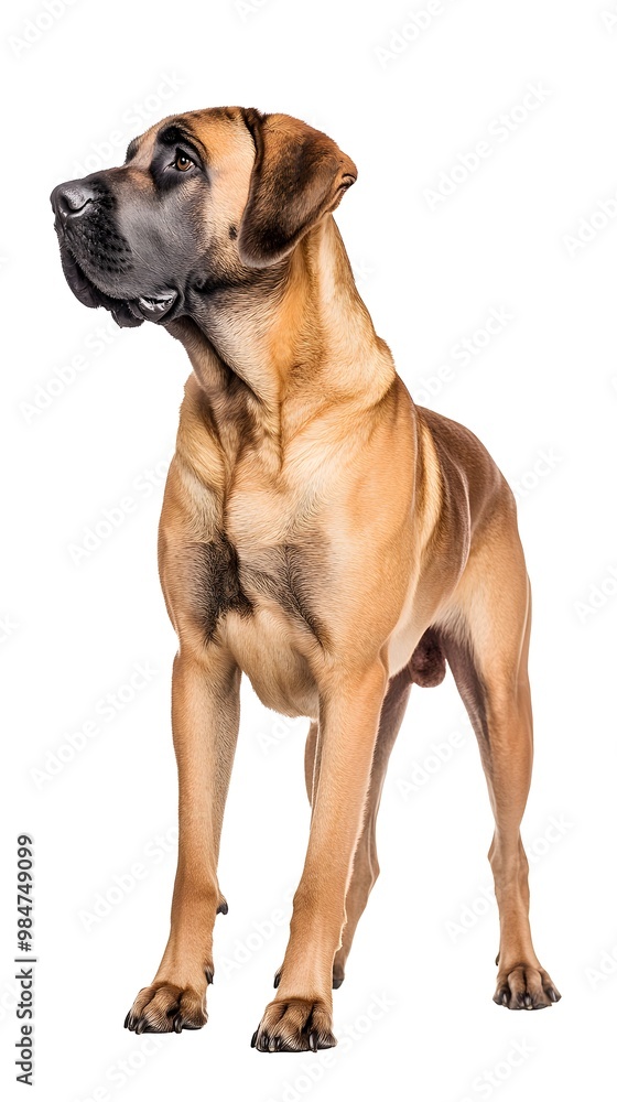 A Spanish Mastiff standing in a relaxed position, exuding calmness and strength, with ample copy space for text overlay A Spanish Mastiff standing in a relaxed position, exuding calmness and strength, with ample copy space for text overlay