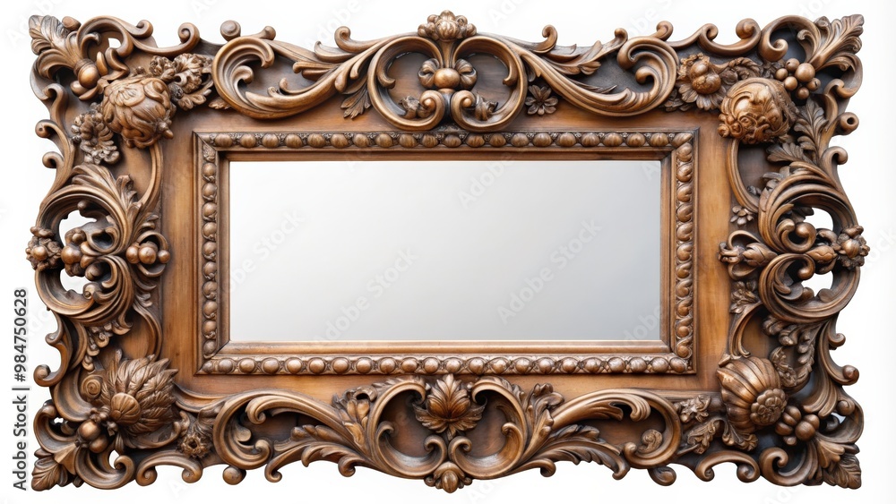Antique mirror frame with intricate carvings and ornate details , vintage, aged, reflection, decor, retro, old-fashioned Antique mirror frame with intricate carvings and ornate details , vintage, aged, reflection, decor, retro, old-fashioned
