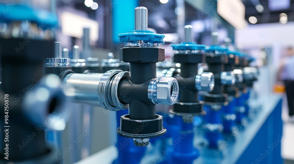 Electrofusion fittings for water supply pipes displayed at an industrial exhibition Electrofusion fittings for water supply pipes displayed at an industrial exhibition