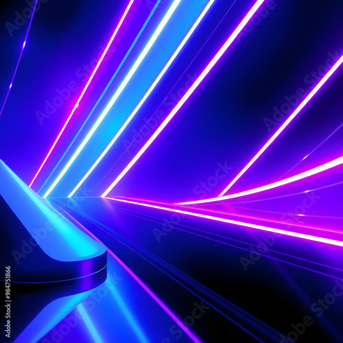 3D illustration of blue and purple futuristic sci fi techno lights cool background