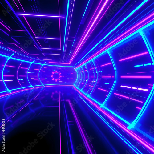 3D illustration of blue and purple futuristic sci fi techno lights cool background