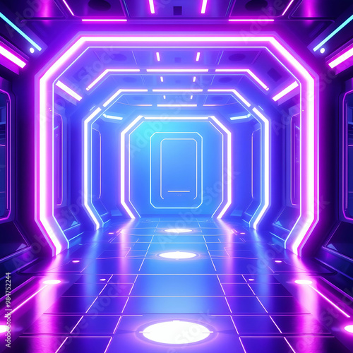 3D illustration of blue and purple futuristic sci fi techno lights cool background