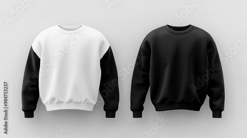 Blank black and white sweatshirt set A 3D rendering of front view sweatshirts ideal for winter outfits or warm clothing mockups Perfect for design print and branding