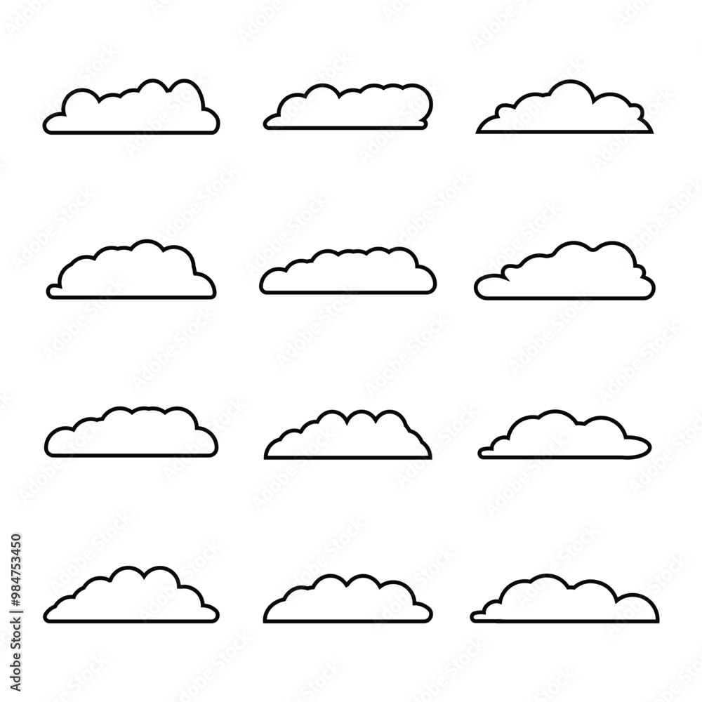 creative cloud shape outline set drawing creative cloud shape outline set drawing