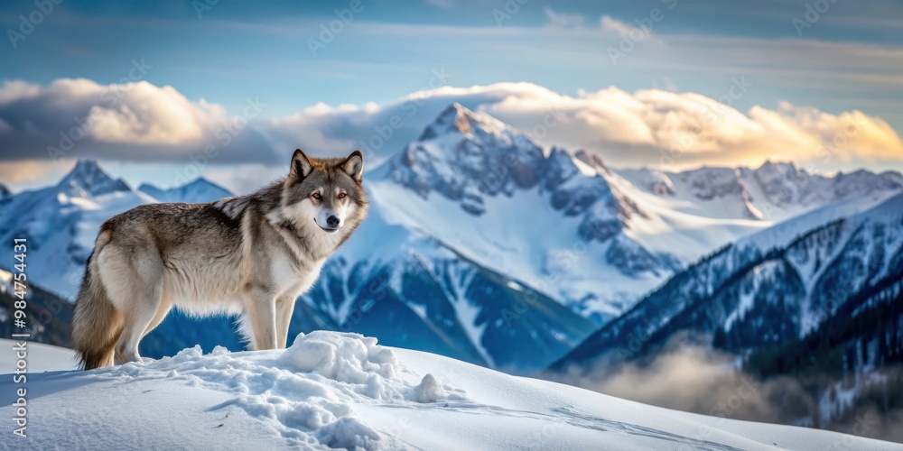 A lone wolf roaming in the snow-capped mountains A lone wolf roaming in the snow-capped mountains