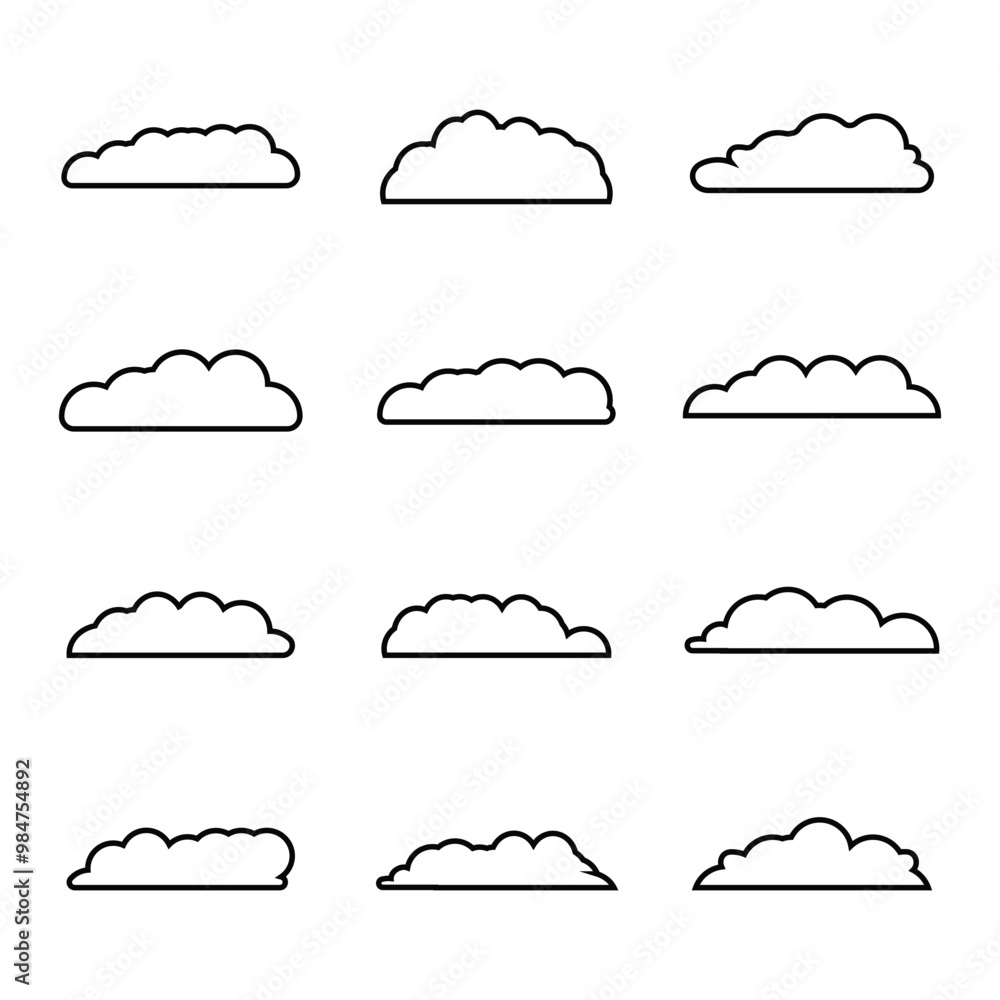 creative cloud shape outline set drawing creative cloud shape outline set drawing