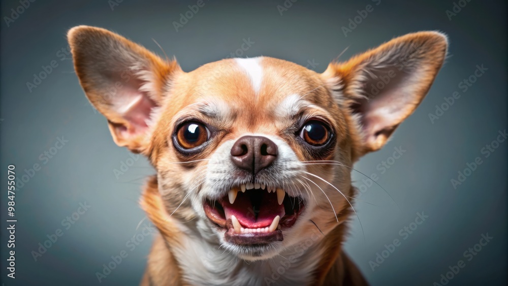 Aggressive chihuahua dog showing teeth and growling menacingly Aggressive chihuahua dog showing teeth and growling menacingly