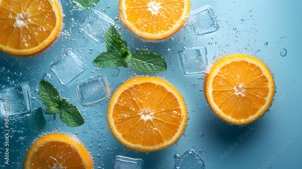 Fresh Orange Slices and Ice Cubes Fresh Orange Slices and Ice Cubes