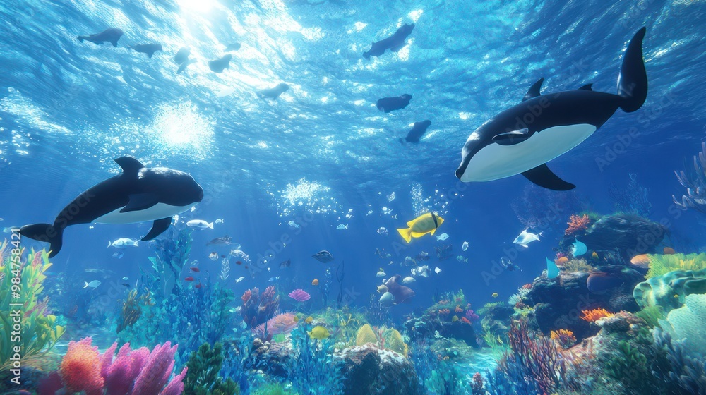 Interactive sea illustration for AR and VR experiences, where users can explore the oceanâ€™s depths and interact with marine life.