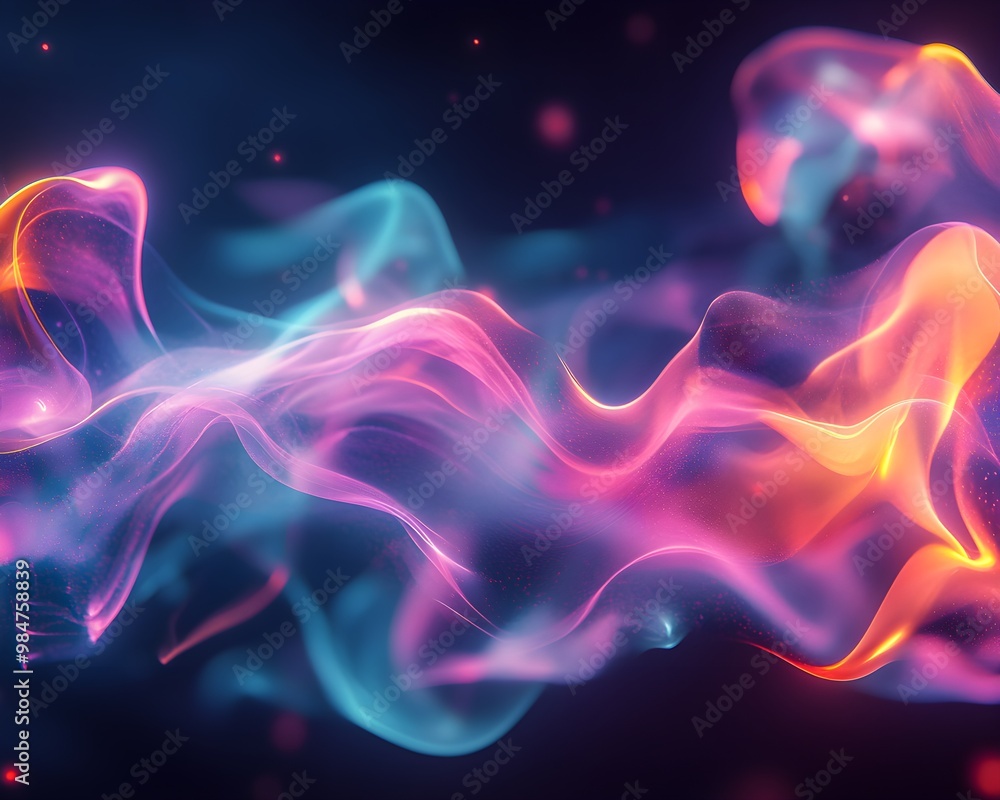 Fototapeta premium Abstract Swirling Smoke Blue Pink Orange Glow Dark Background