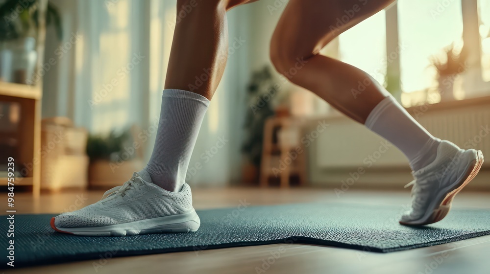 Knee pain and stretching exercises, with a person stretching their leg on a mat, focusing on mobility and flexibility Knee pain and stretching exercises, with a person stretching their leg on a mat, focusing on mobility and flexibility