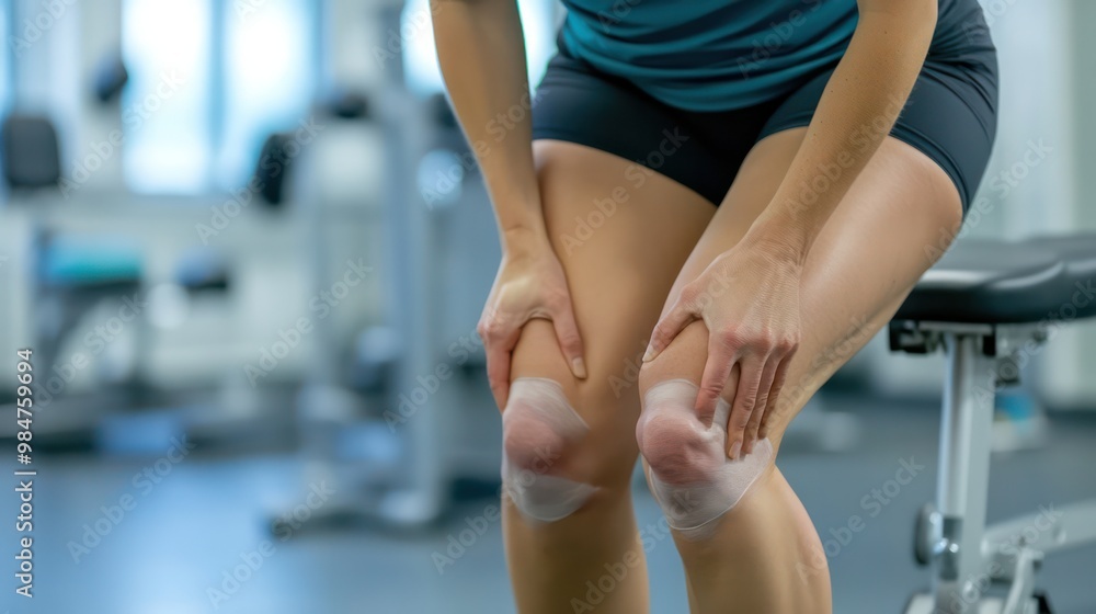 Knee pain exercises being performed by an individual, focusing on stretching and strengthening the muscles around the knee Knee pain exercises being performed by an individual, focusing on stretching and strengthening the muscles around the knee