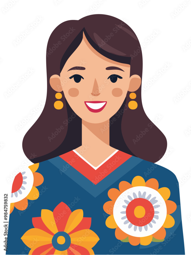 Mujer mexicana joven con blusa floreada