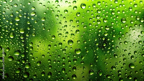 Tranquil rain on green glass