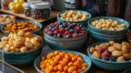 Colorful Snack Bowls with Fresh Berries and Nuts