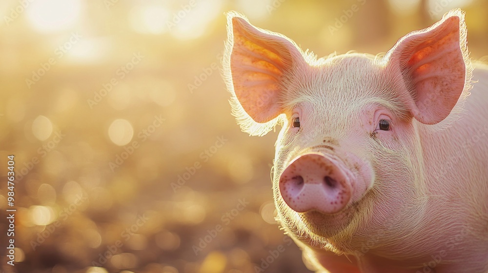 Piglet Portrait: A Close Up of a Pink Piglet in the Sunset Piglet Portrait: A Close Up of a Pink Piglet in the Sunset