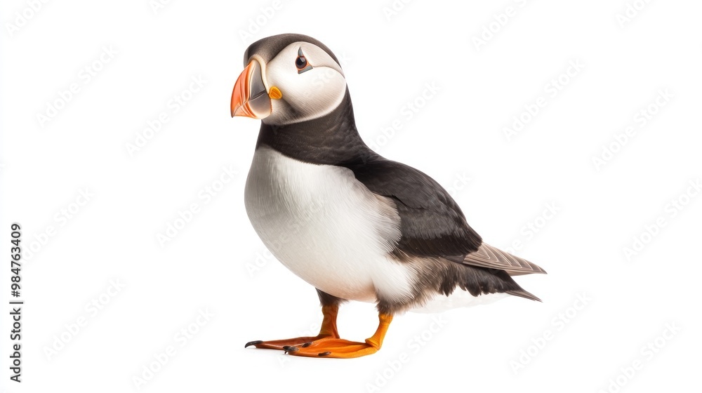 Naklejka premium A Puffin Standing on a White Background