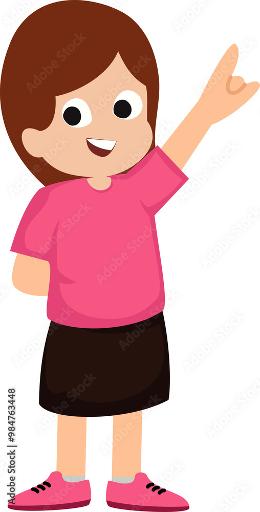 happy cute little girl with pointing at the blank background happy cute little girl with pointing at the blank background