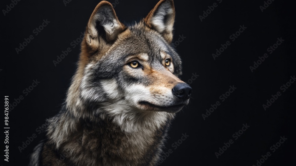 Fototapeta premium Wolf Portrait Against Black Background