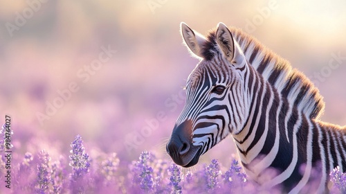 Zebra in a Field of Purple Flowers