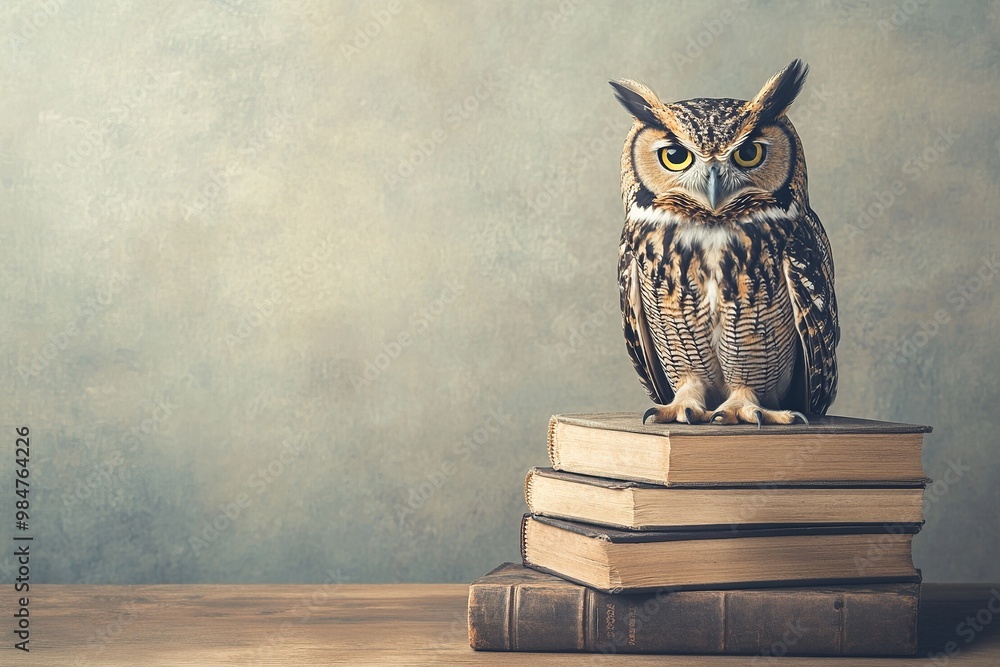 custom made wallpaper toronto digitalAn owl, the symbol of pedagogy, perched atop a stack of books, representing knowledge and education, perfect for academic or educational themes