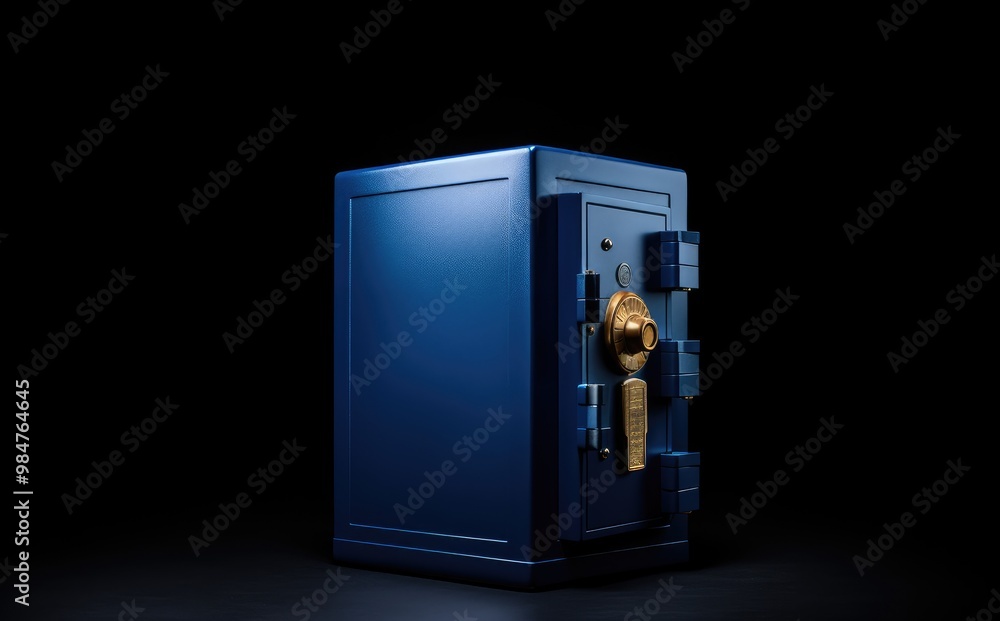 Blue steel safe isolated on black background. Blue steel safe isolated on black background.
