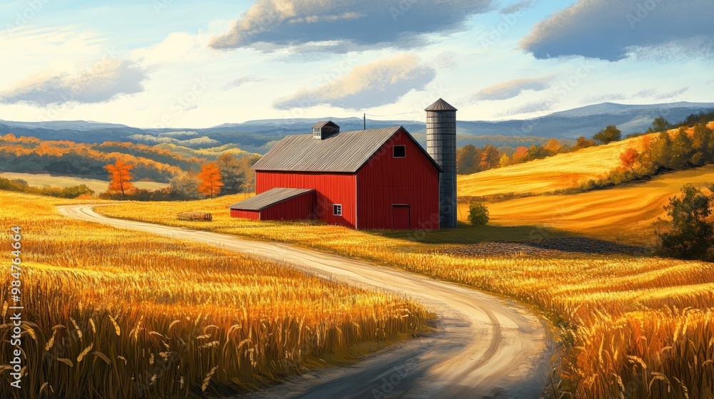 Red Barn in a Golden Field Red Barn in a Golden Field