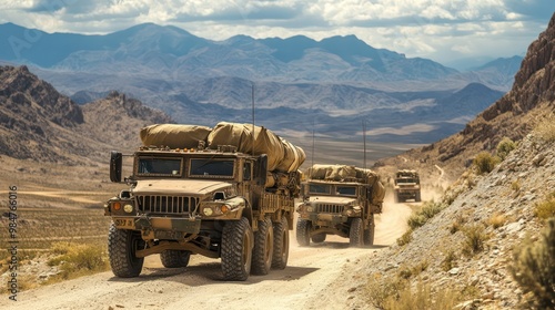 Military logistics planning, with strategic movement of troops, supplies, and equipment across challenging terrain photo