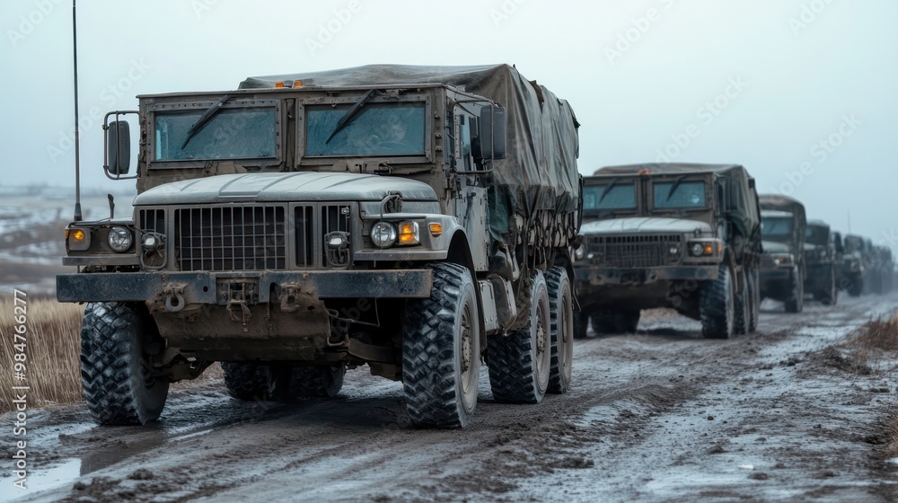 Military logistics planning, with strategic movement of troops, supplies, and equipment across challenging terrain Military logistics planning, with strategic movement of troops, supplies, and equipment across challenging terrain