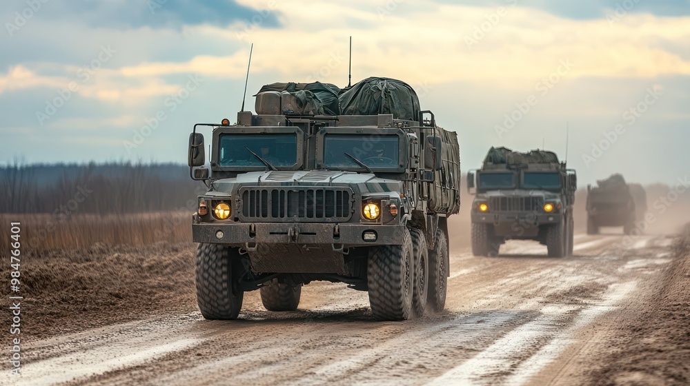 Fototapeta premium Military logistics planning, with strategic movement of troops, supplies, and equipment across challenging terrain