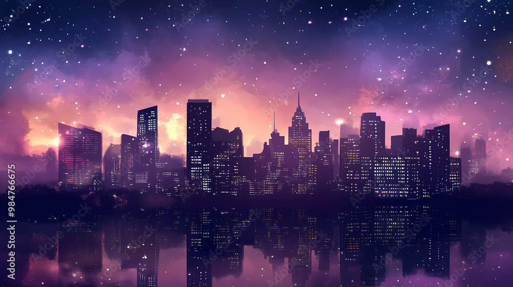 Fototapeta premium City skyline at night. City Skyline. Illustration
