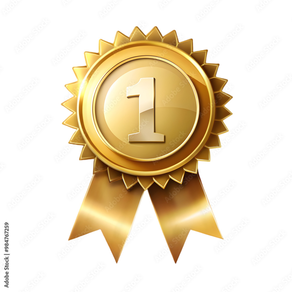 Award ribbon gold icon number first isolated on transparent background Award ribbon gold icon number first isolated on transparent background