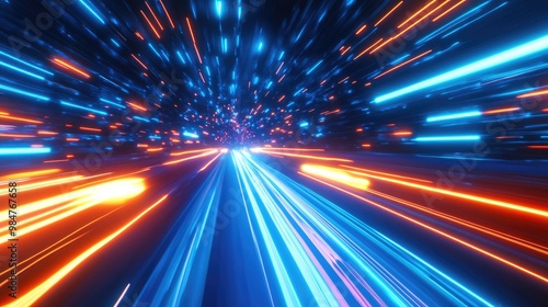 Abstract glowing lines in a dark background, representing a futuristic speed concept.