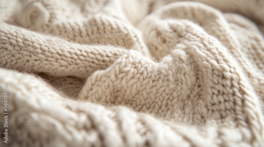 Close-up of a Creamy Knitted Fabric Close-up of a Creamy Knitted Fabric