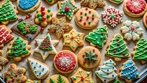 A delightful assortment of colorful Christmas cookies decorated with icing, sprinkles, and festive themes for holiday celebrations.