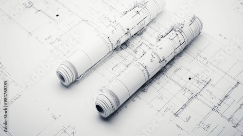 Detailed technical design of industrial components laid on blueprint, showcasing precision and engineering artistry.