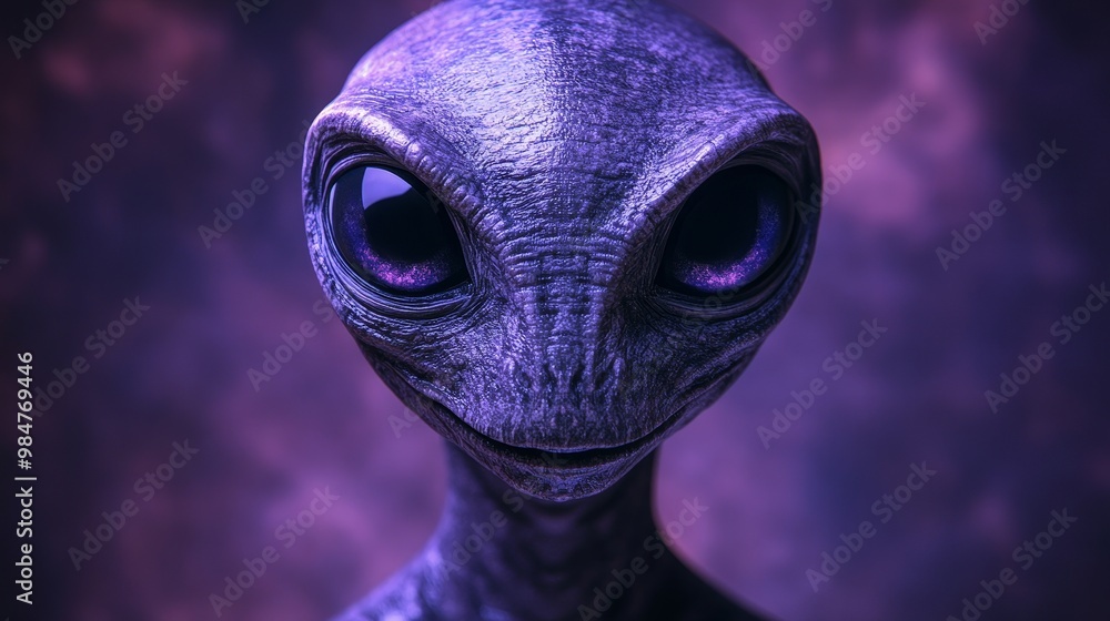 A purple alien with purple eyes is staring at the camera A purple alien with purple eyes is staring at the camera
