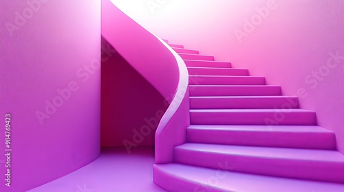 A pink staircase with a pink wall