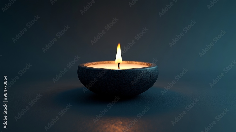 A small candle is lit in a dark room A small candle is lit in a dark room