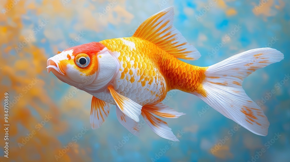 A gold and white fish swimming in a blue ocean A gold and white fish swimming in a blue ocean
