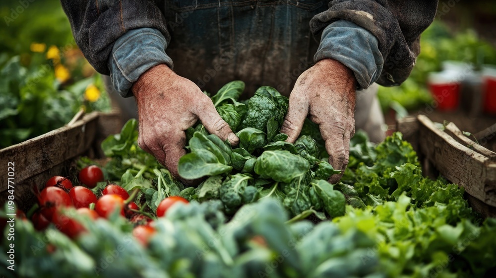 Farmer's Hands Holding Freshly Harvested Greens Farmer's Hands Holding Freshly Harvested Greens