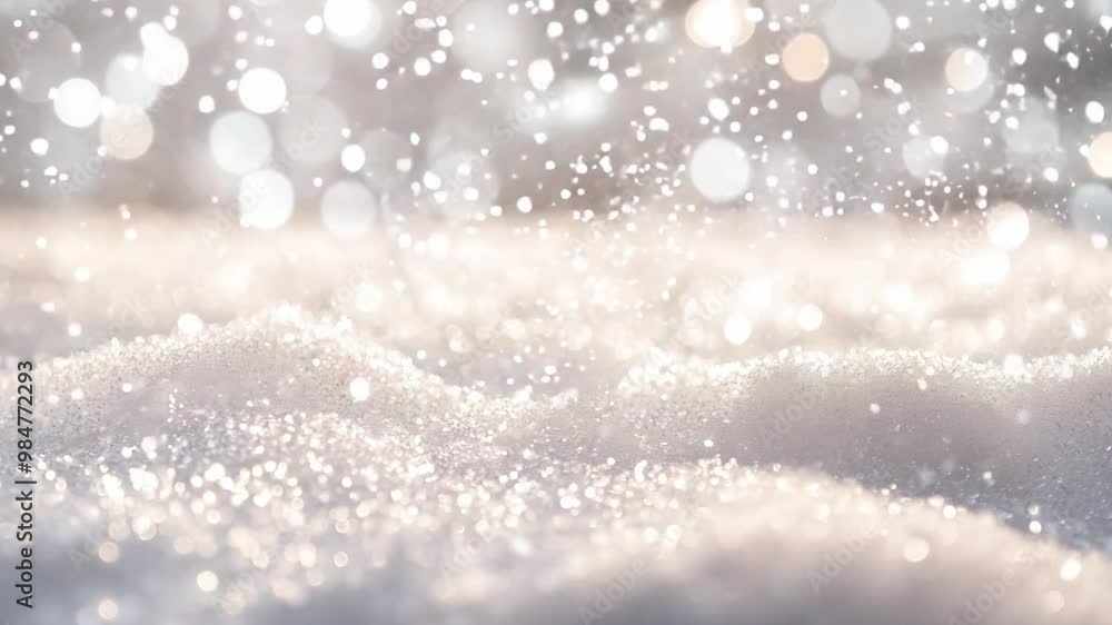 Delicate snowflakes cascade down over a smooth blanket of snow, reflecting sunlight and creating a tranquil, magical winter scene Delicate snowflakes cascade down over a smooth blanket of snow, reflecting sunlight and creating a tranquil, magical winter scene